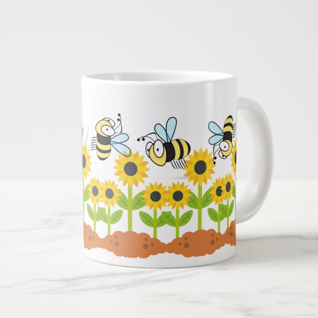 Sunflower and Happy Bee Garden Nature Large Coffee Mug (Front Right)