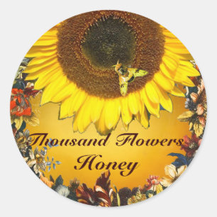 SUNFLOWER AND HONEY BEE FLORAL BEEKEEPING CLASSIC ROUND STICKER