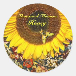 SUNFLOWER AND HONEY BEE FLORAL BEEKEEPING CLASSIC ROUND STICKER