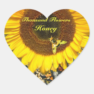 SUNFLOWER AND HONEY BEE FLORAL BEEKEEPING HEART STICKER