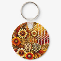 Sunflower and Honeycomb Design Keychain