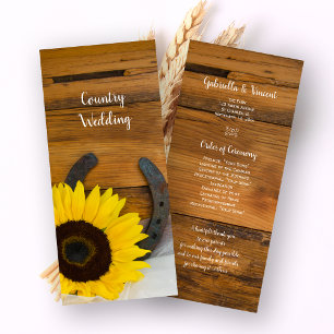Sunflower and Horseshoe Western Wedding Program Programme