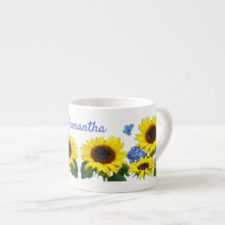 Sunflower and Hydrangea Custom Name Coffee Mug