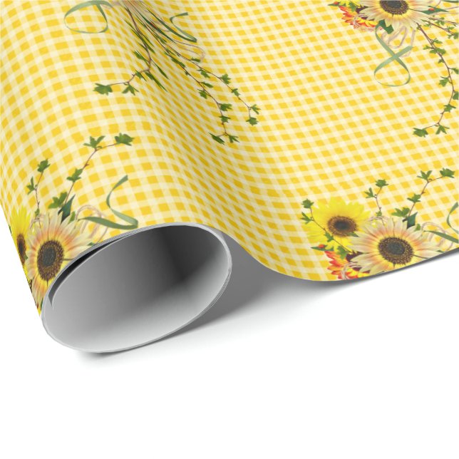 sunflower and ivy bouquet on gingham wrapping paper (Roll Corner)