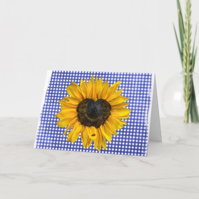 Sunflower and Ladybug on Gingham  Card (Front)