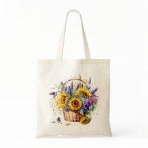Sunflower And Lavender Basket Tote