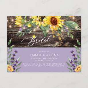 Sunflower and Lavender Bridal Rustic Shower Invitation Postcard