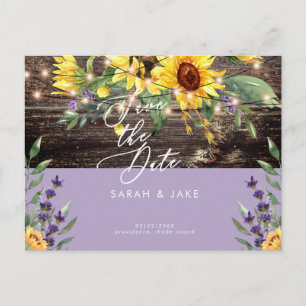 Sunflower and Lavender Wedding Save the Date Postcard