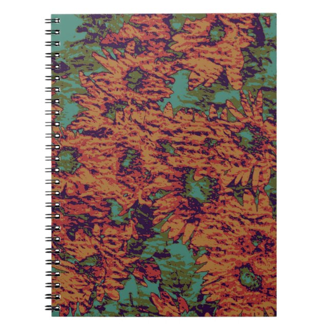 Sunflower and leaf camouflage pattern on notebook (Front)