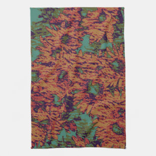 Sunflower and leaf camouflage pattern on tea towel