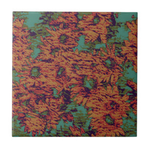 Sunflower and leaf camouflage pattern on tile
