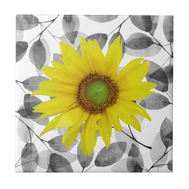Sunflower and Leaves Tile (Front)
