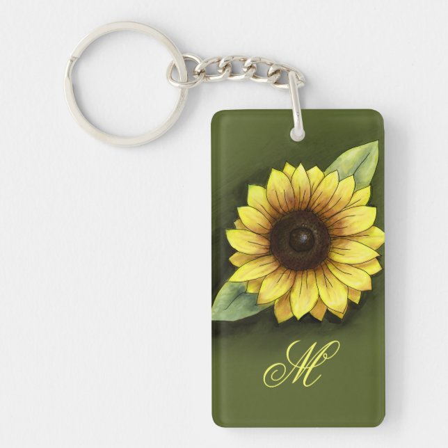 Sunflower and Monogram Key Ring (Front)