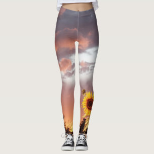 SUNFLOWER AND PINK SUMMER SUNSET  LEGGINGS