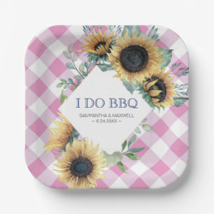 Sunflower and Pink Tartan I Do BBQ Paper Plate