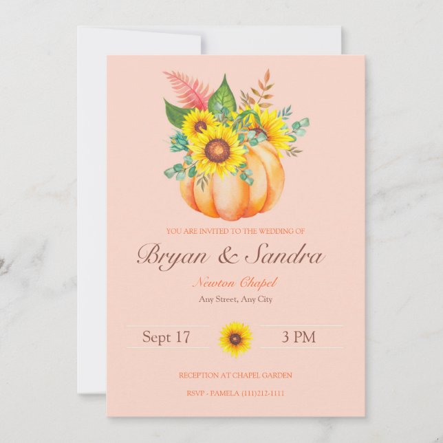 Sunflower and Pumpkin Fall Wedding Invitation (Front)