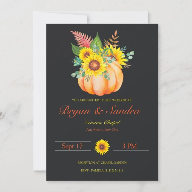 Sunflower and Pumpkin Fall Wedding Invitation (Front)