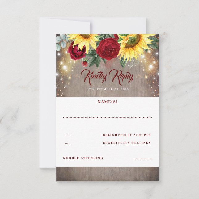 Sunflower and Red Rose Fall Wedding RSVP (Front)