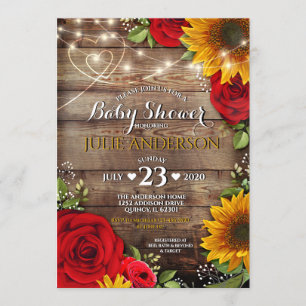 Sunflower and Rose Rustic Baby Shower Invitation