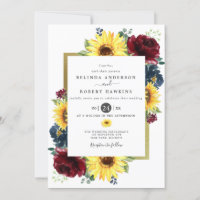 Sunflower and Roses Burgundy Navy Blue Wedding