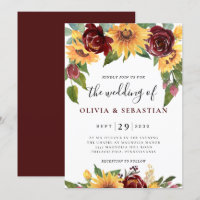 Sunflower and Roses Burgundy Red Greenery Wedding