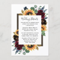 Sunflower and Roses Burgundy Red Navy Blue Wedding