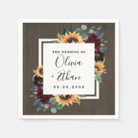 Sunflower and Roses Burgundy Red Navy Blue Wedding