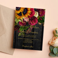 Sunflower and roses burgundy rustic fall wedding