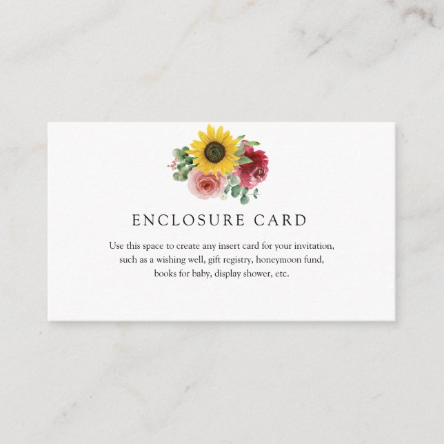 Sunflower and Roses Enclosure Card (Front)