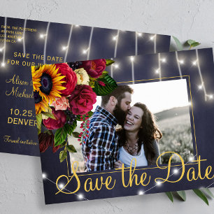 Sunflower and roses navy photo save date wedding announcement postcard