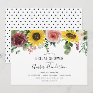 Sunflower and Roses Polka Dots Bridal Shower Invitation