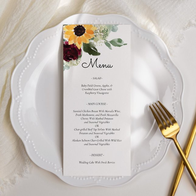 Sunflower and Roses Rustic Country Wedding Menu (Creator Uploaded)