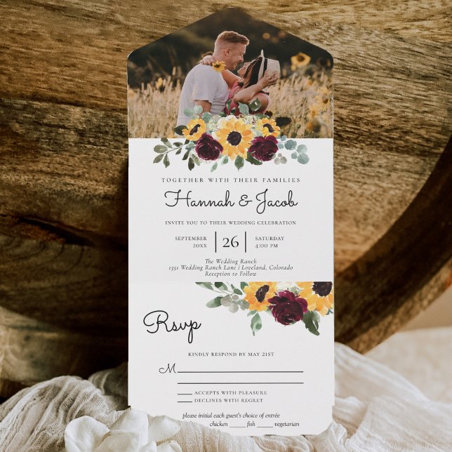 Sunflower and Roses Rustic Photo All In One Invitation (Creator Uploaded)