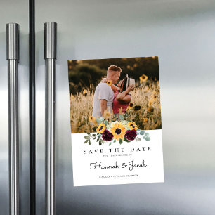 Sunflower and Roses Rustic Photo Save the Date Magnetic Invitation