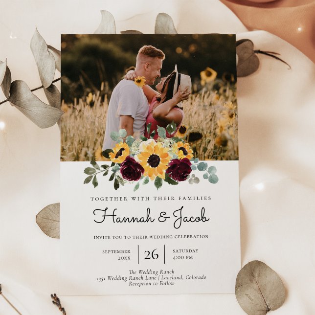 Sunflower and Roses Rustic Photo Wedding Invitation (Creator Uploaded)