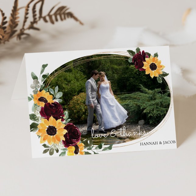 Sunflower and Roses Rustic Wedding Photo Thank You (Creator Uploaded)
