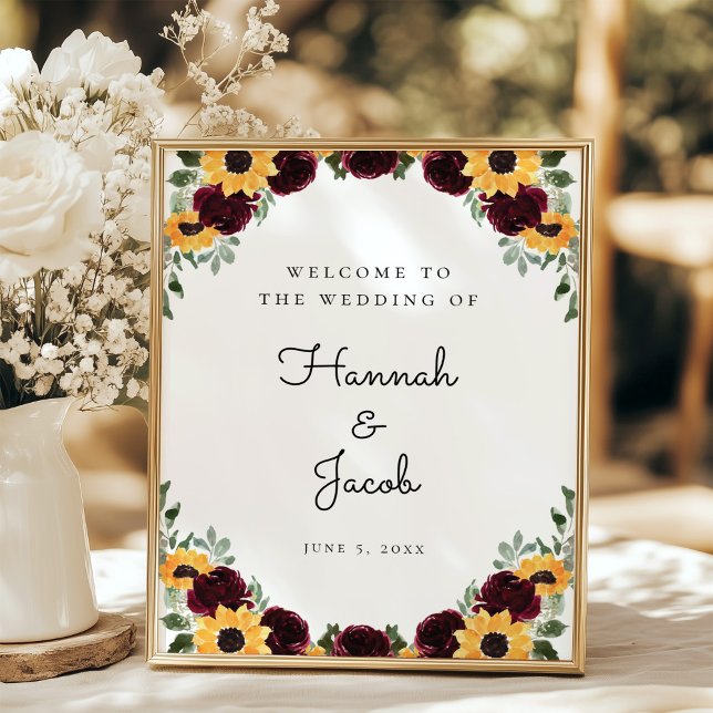 Sunflower and Roses Rustic Wedding Welcome Poster (Creator Uploaded)