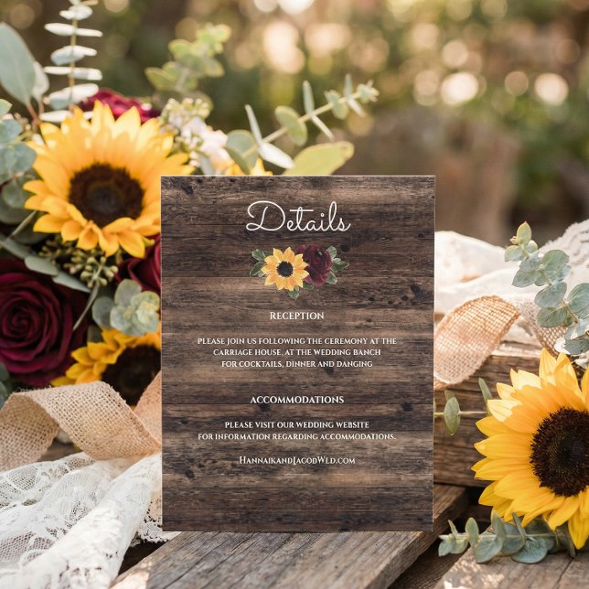 Sunflower and Roses Wood Rustic Wedding Enclosure Card (Creator Uploaded)