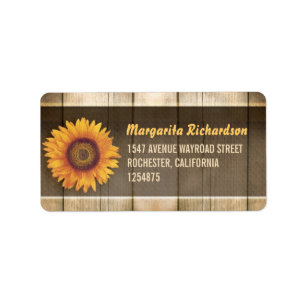 sunflower and rustic wood address labels