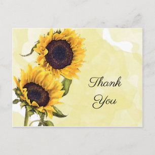 Sunflower and Watercolor in Sunshine Thank You Postcard