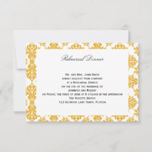 Sunflower and White Damask Wedding Rehearsal Invitation