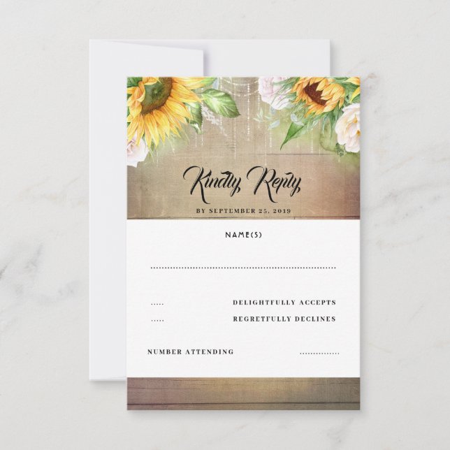 Sunflower and White Rose Fall Wedding RSVP (Front)