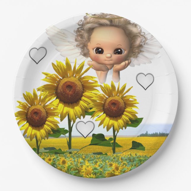 Sunflower Angel Paper Plates (Front)