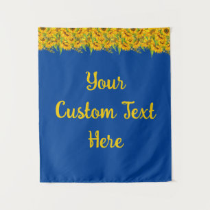 Sunflower Anniversary Party Backdrop Custom Blue Tapestry
