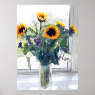 Sunflower Arrangement in Window Poster
