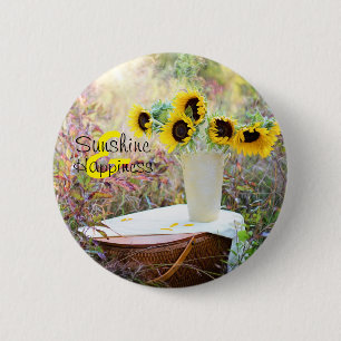 Sunflower Arrangement Sunshine & Happiness 6 Cm Round Badge