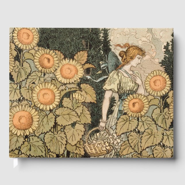 Sunflower Art Nouveau Garden Grasset Woman Guest Book (Front)