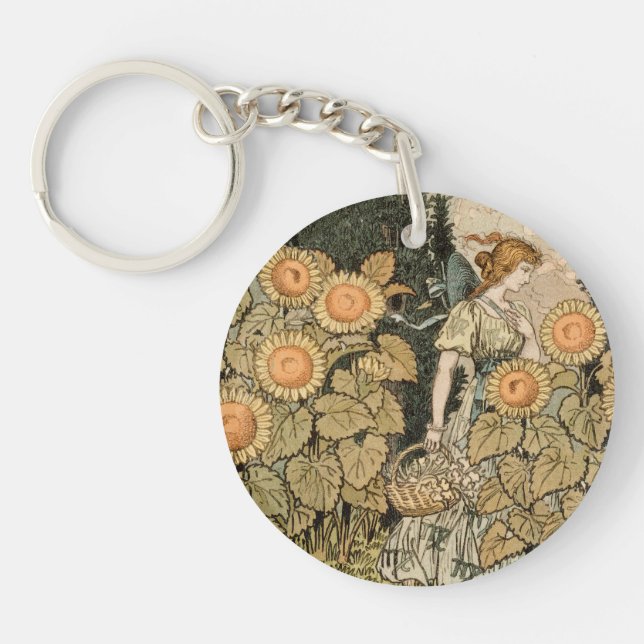 Sunflower Art Nouveau Garden Grasset Woman Key Ring (Front)