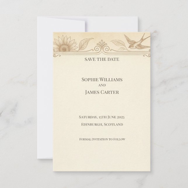 Sunflower Art Nouveau Save the Date Card (Front)