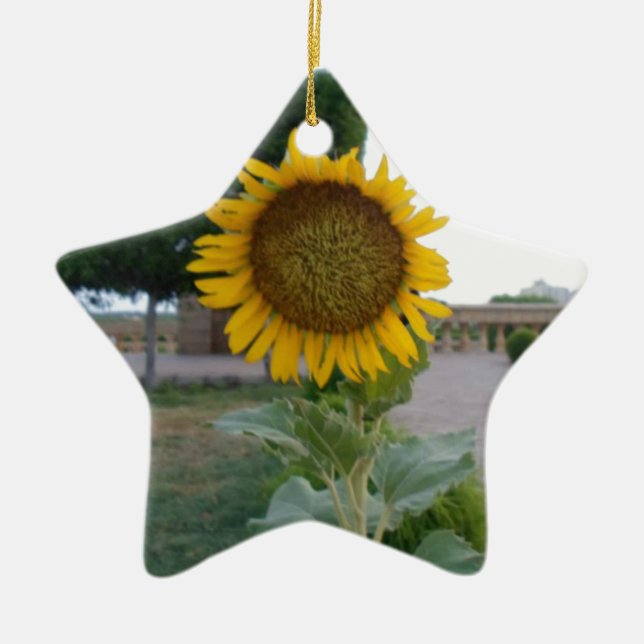 Sunflower Art Print Ceramic Tree Decoration (Front)